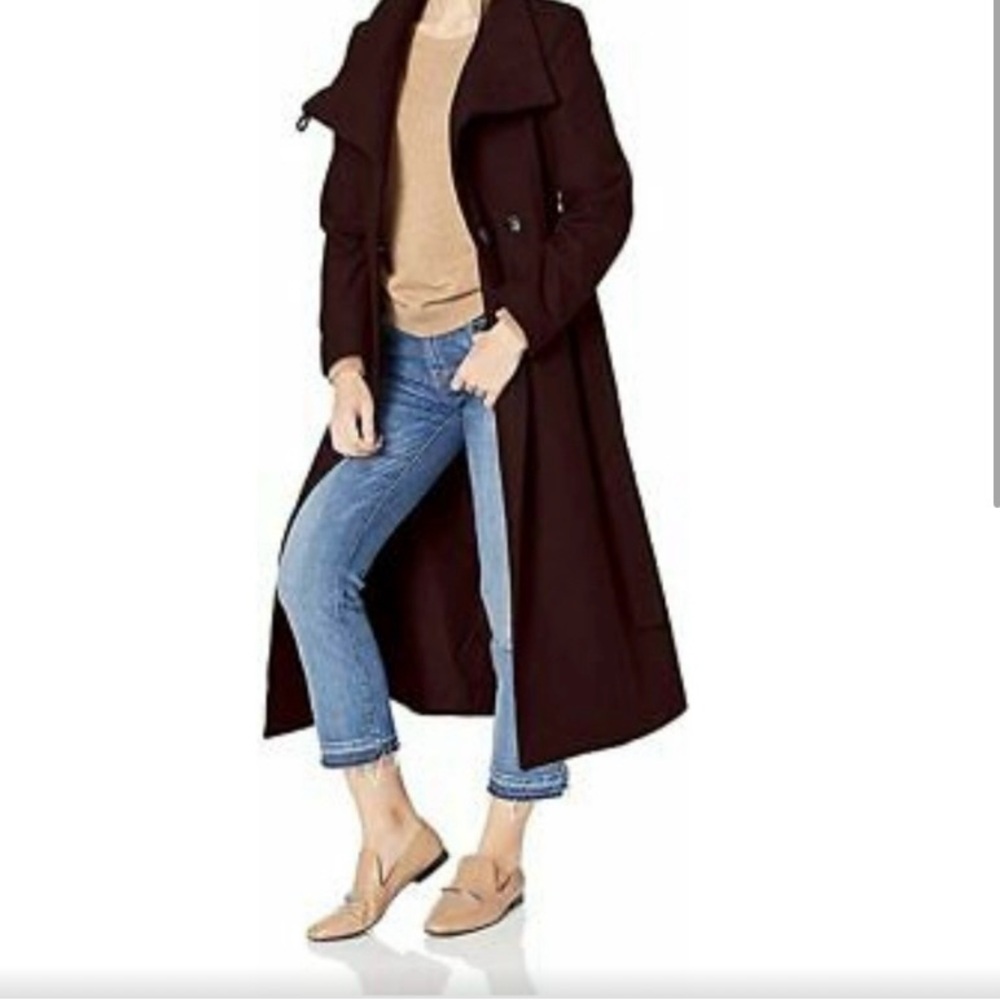 Kenneth Cole Asymmetrical Belted Maxi Wool Coat - Burgundy